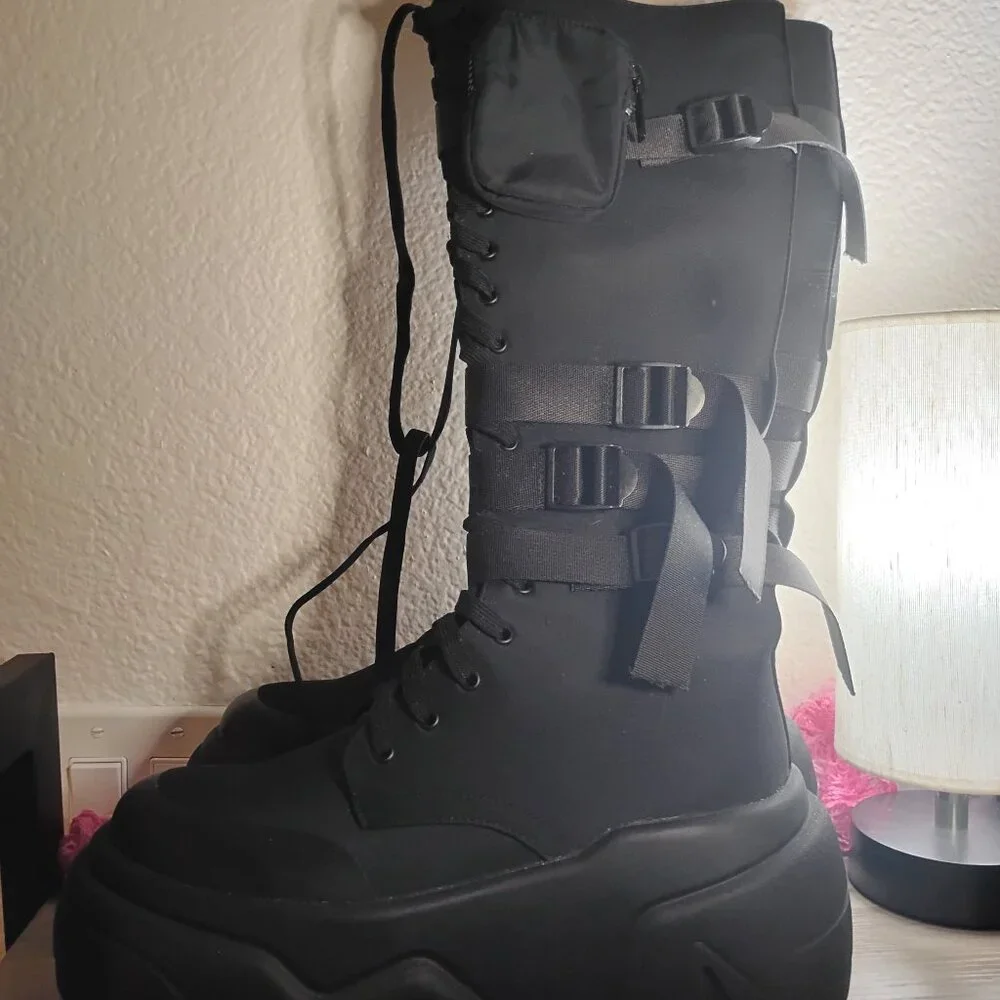 Poster Girl Dolls Kill Mad hustle Knee High combat boots womens size 11 - Picture 1 of 11